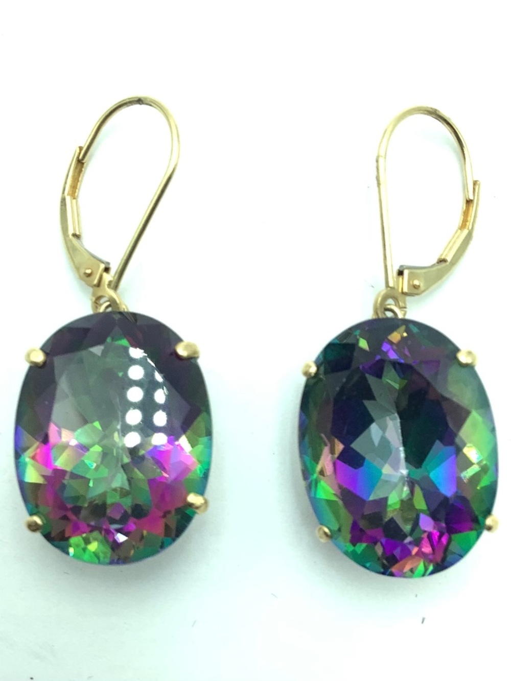 14k Gold Leverback Earrings Mystic Fire Topaz